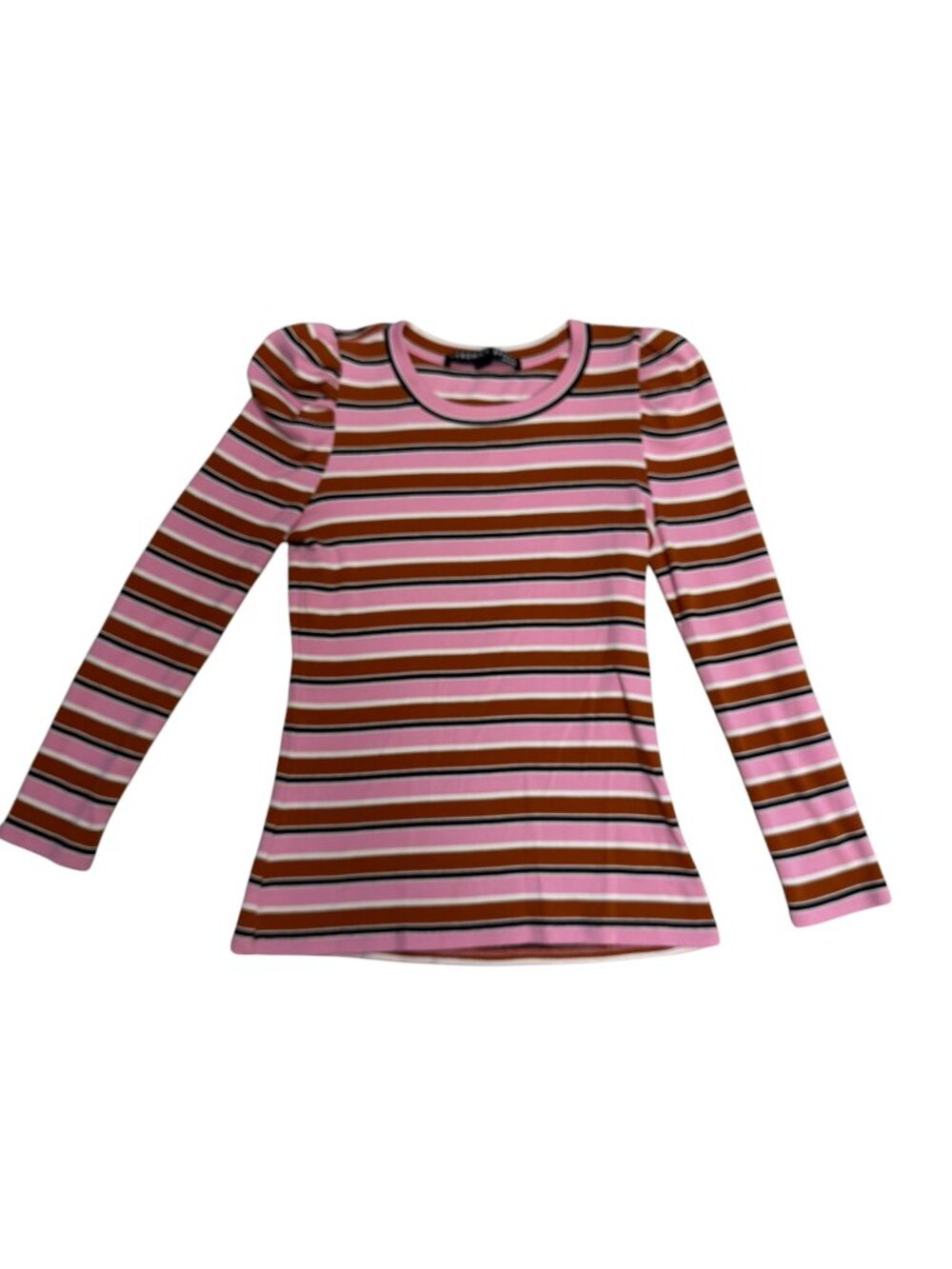 Veronica Beard Jeans XS Pink Brown Stripe Ribbed Long Sleeve Top EUC